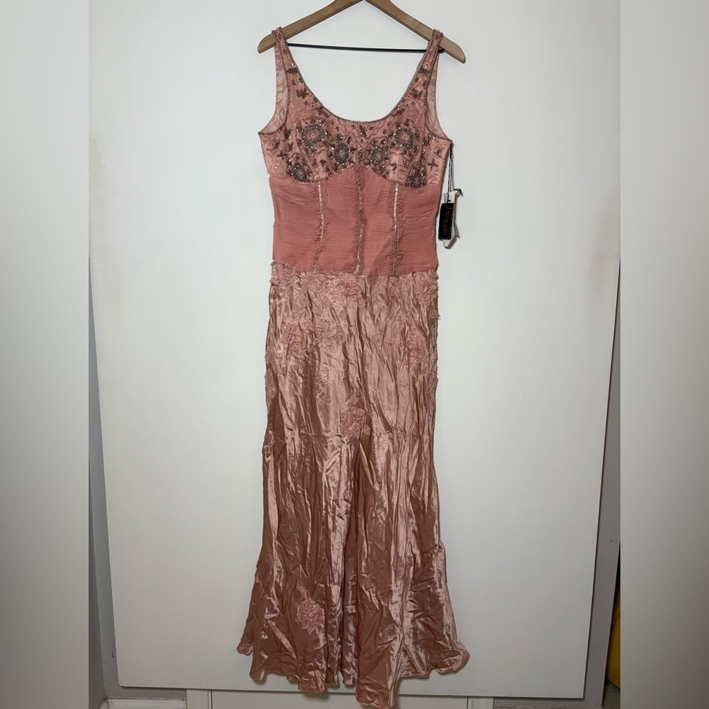 TERANI Couture Pink Silk Floral Dress 12 Formal Party Wedding Prom Style 9197E
